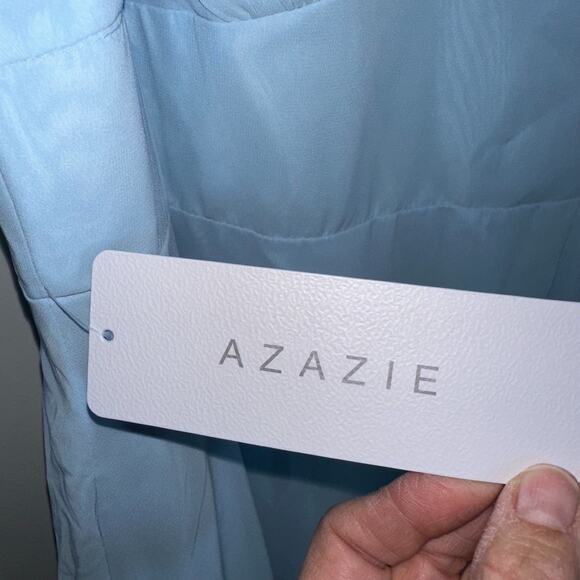 Azazie Kimber Dress Blue Size 16 Chiffon Floor-Length Formal Modest Front Slit - Picture 6 of 6